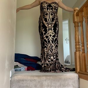 Black and Gold sequin strapless evening gown
